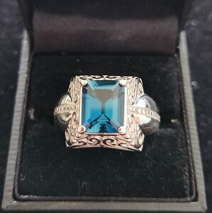 5 Ct London Blue Topaz In 925 Silver. Size 11